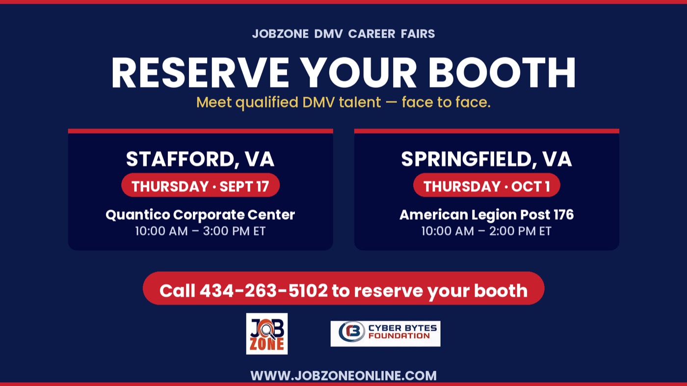 JobZone end card with Stafford and Springfield career fair dates