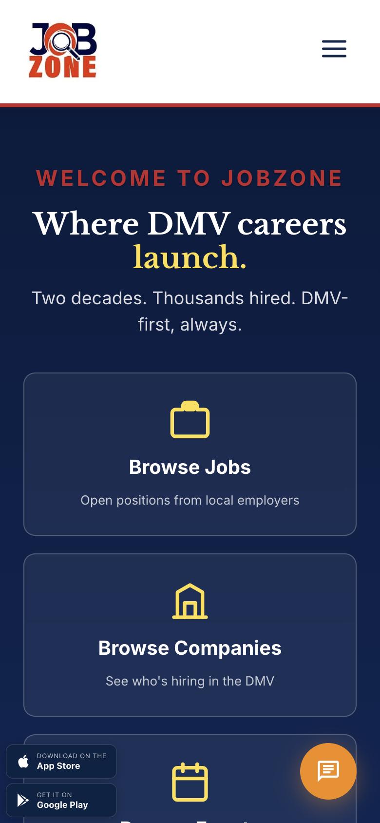 JobZone homepage on a phone